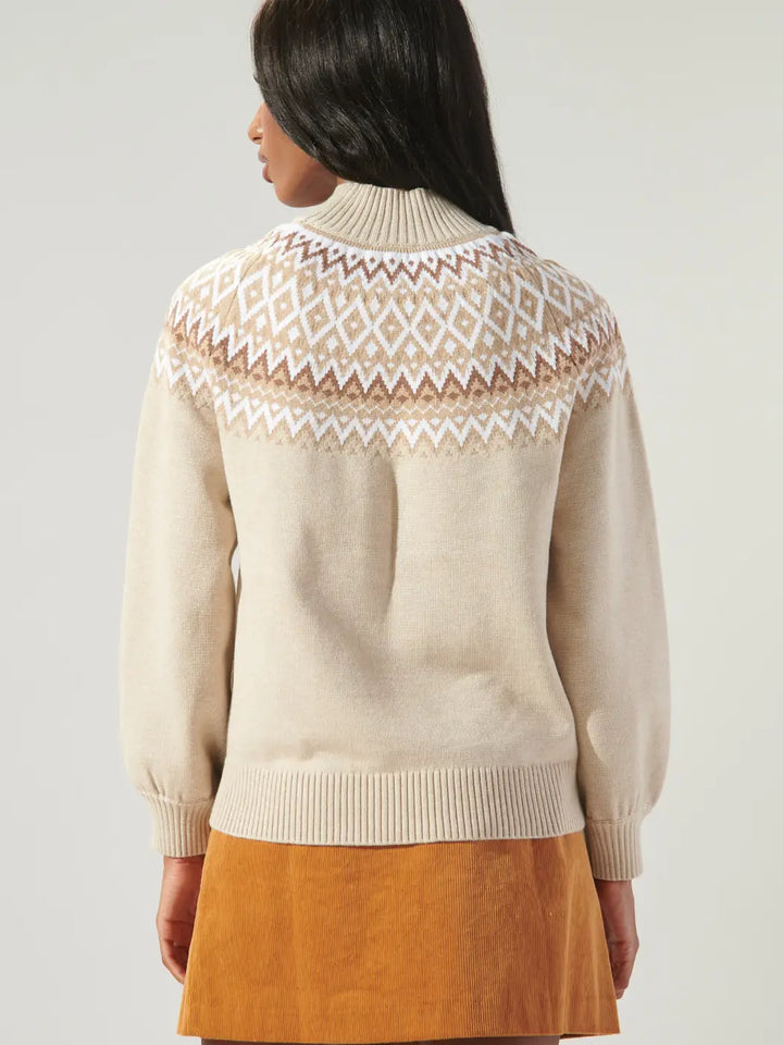 HONEY BEAR FAIR ISLE MOCK NECK SWEATER