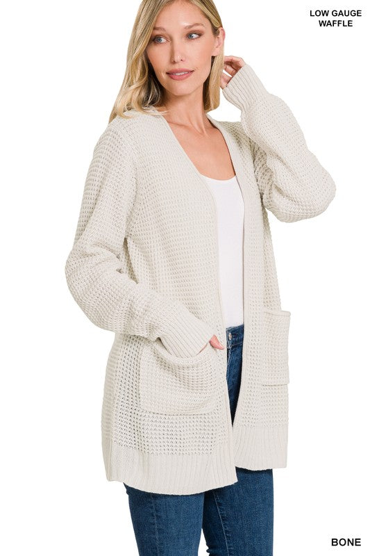 HAMILTON WAFFLE KNIT CARDIGAN - BONE