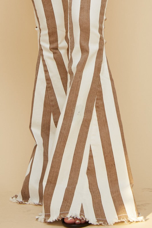 COACHELLA TAUPE/CREAM STRIPED FLARE JEANS