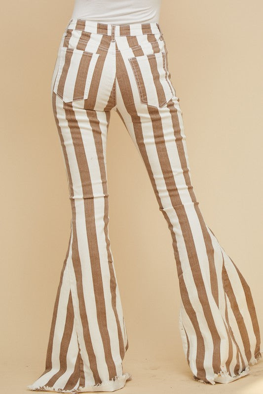 COACHELLA TAUPE/CREAM STRIPED FLARE JEANS