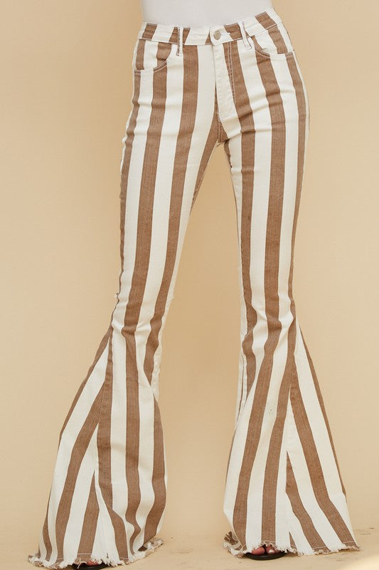 COACHELLA TAUPE/CREAM STRIPED FLARE JEANS