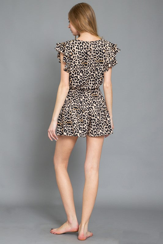 PRIORITIZE LEOPARD BUTTON RUFFLE ROMPER