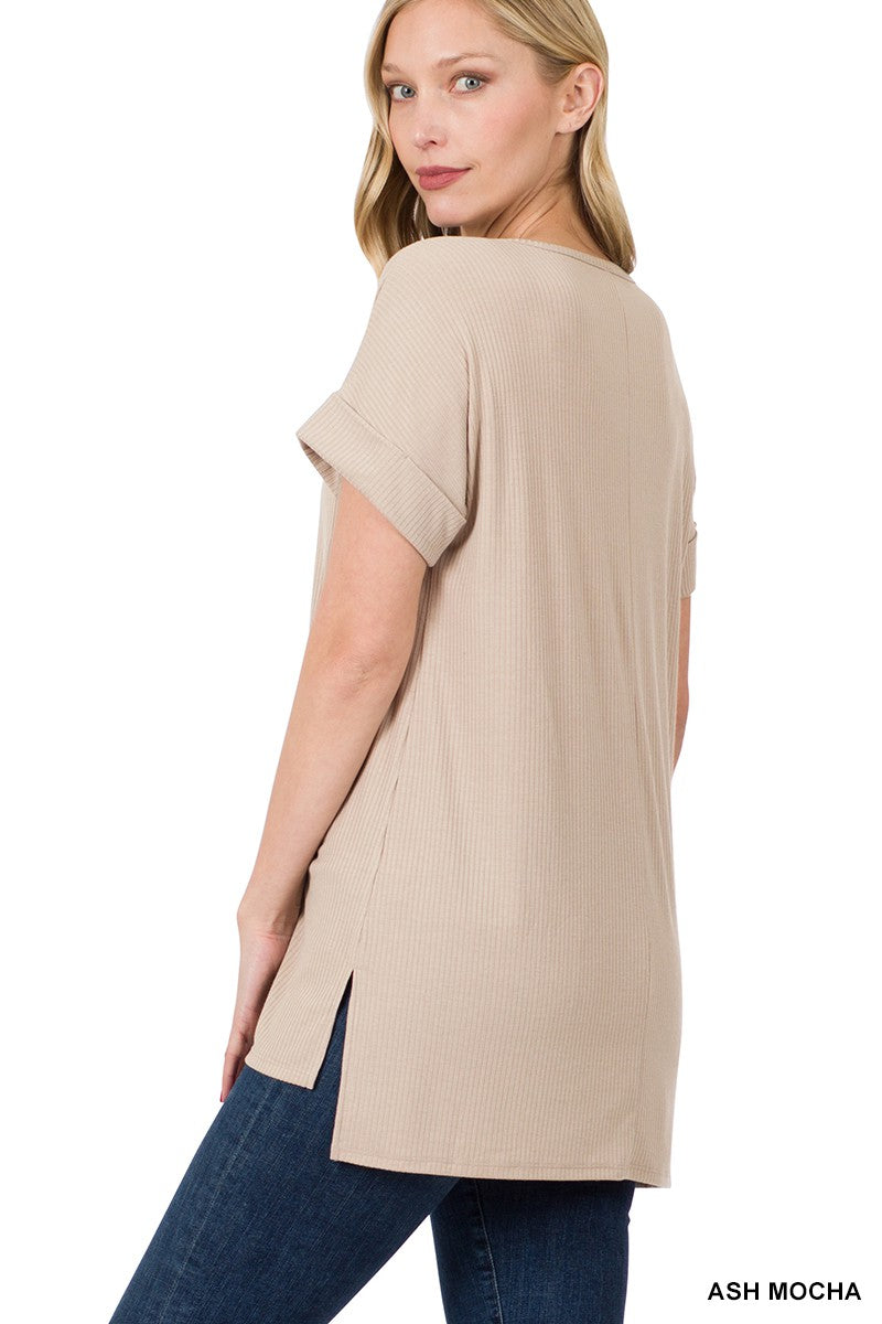 ZEN RIBBED T-SHIRT - ASH MOCHA