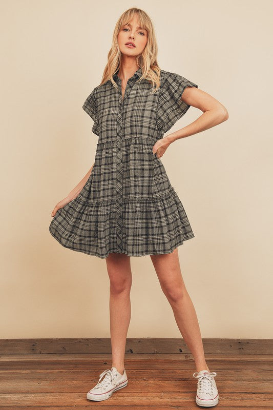 PORTIA COTTON BLEND PLAID BABYDOLL DRESS