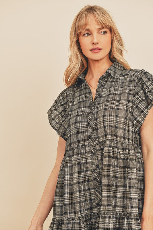 PORTIA COTTON BLEND PLAID BABYDOLL DRESS