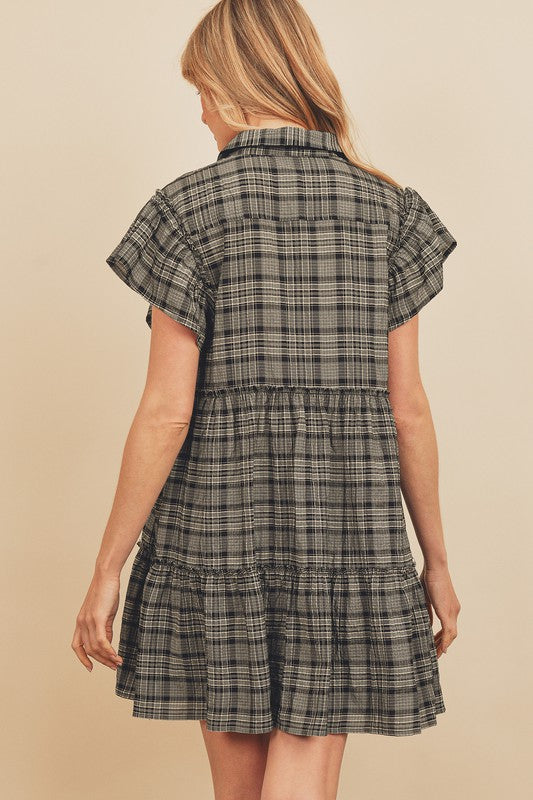 PORTIA COTTON BLEND PLAID BABYDOLL DRESS