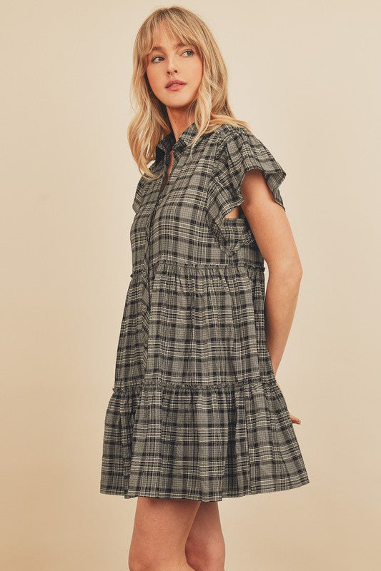 PORTIA COTTON BLEND PLAID BABYDOLL DRESS