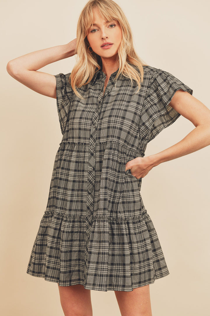 PORTIA COTTON BLEND PLAID BABYDOLL DRESS