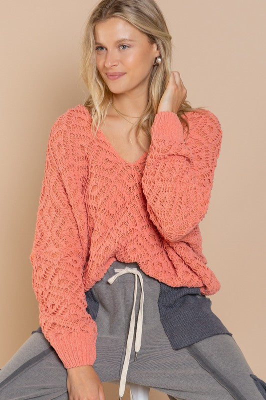 COLE VALLEY CHENILLE SWEATER - SALMON ORANGE