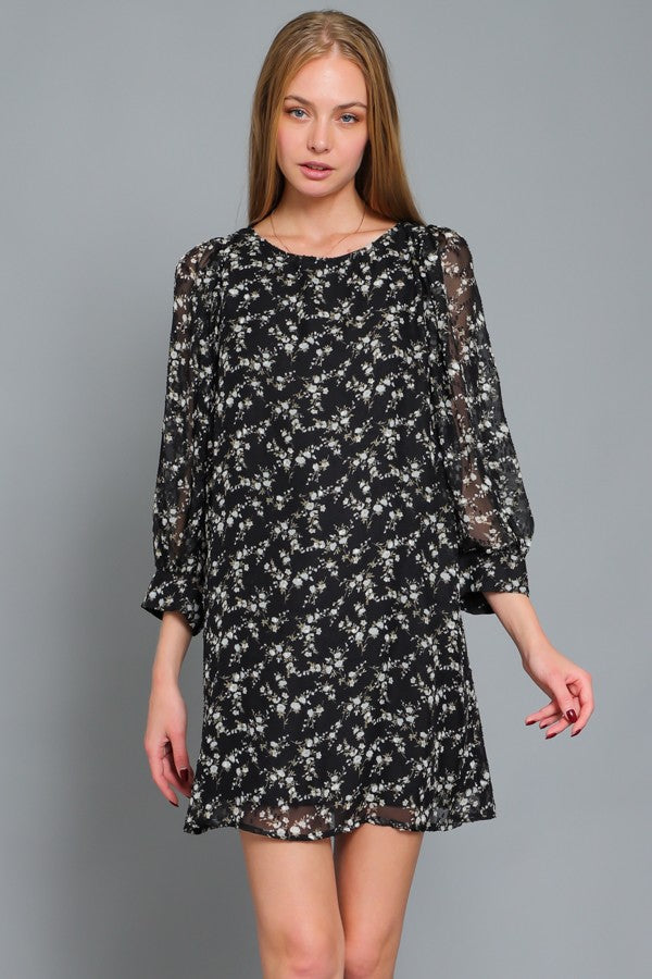 ROMANI TEXTURED FLORAL SHIFT DRESS