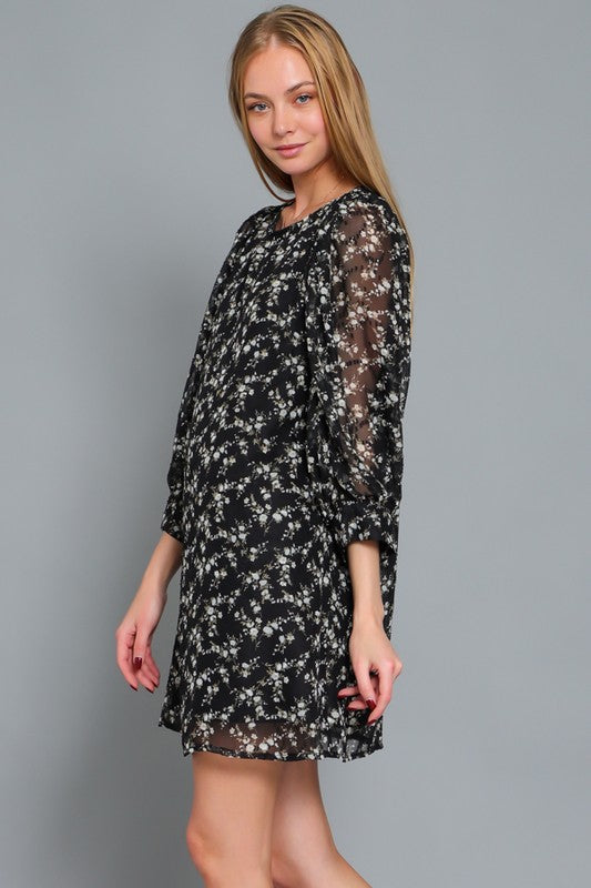 ROMANI TEXTURED FLORAL SHIFT DRESS