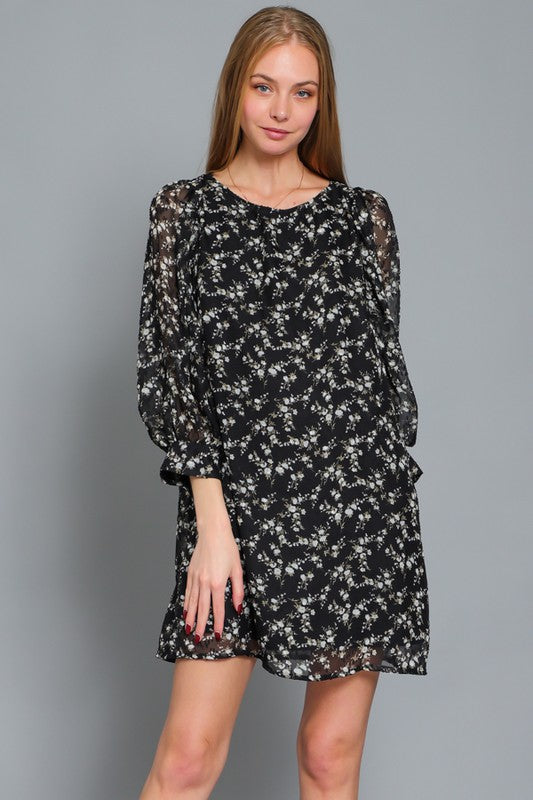 ROMANI TEXTURED FLORAL SHIFT DRESS