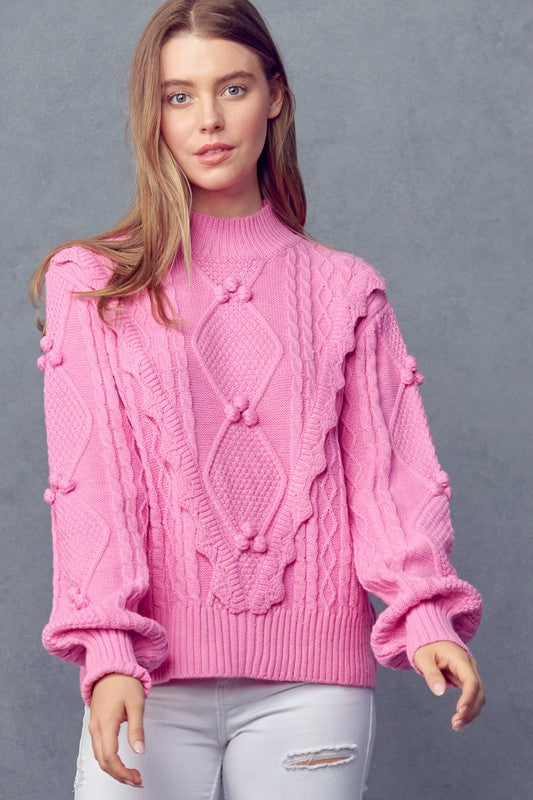 CHANTEL CABLE KNIT PULLOVER SWEATER - PINK