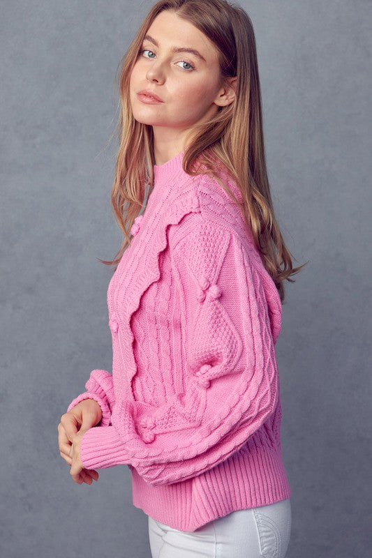 CHANTEL CABLE KNIT PULLOVER SWEATER - PINK