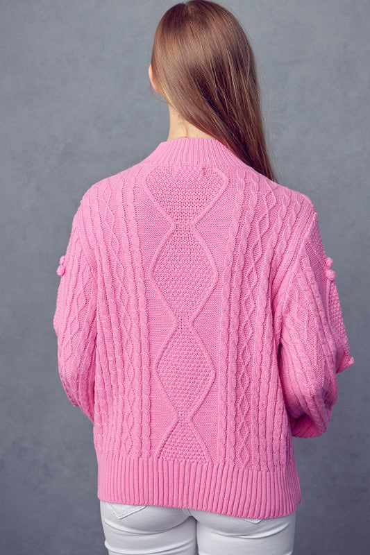 CHANTEL CABLE KNIT PULLOVER SWEATER - PINK