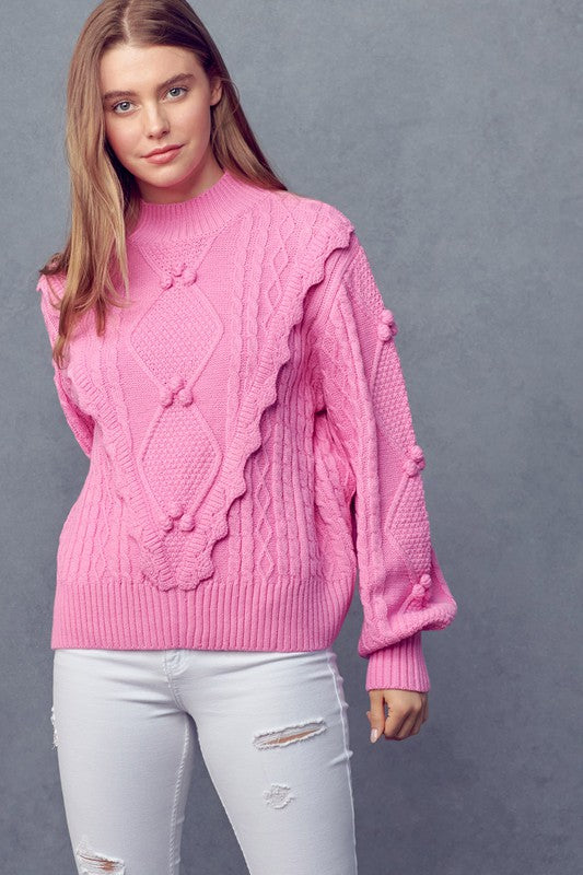 CHANTEL CABLE KNIT PULLOVER SWEATER - PINK