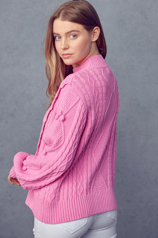 CHANTEL CABLE KNIT PULLOVER SWEATER - PINK