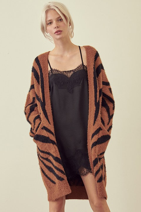 CAYLA POCKETED ZEBRA DUSTER CARDIGAN