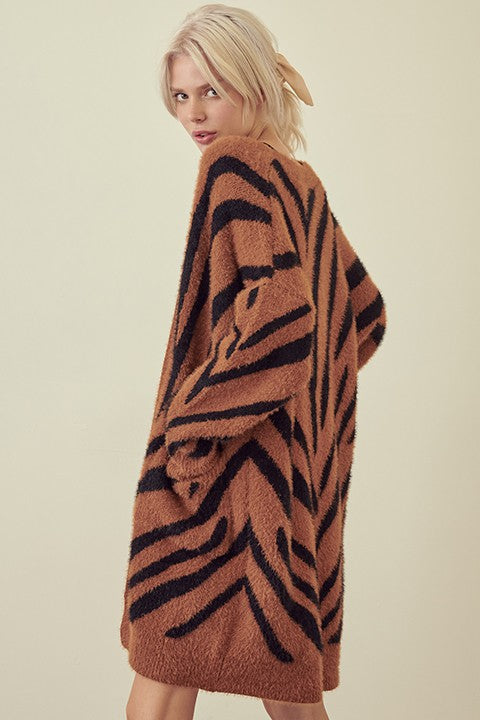 CAYLA POCKETED ZEBRA DUSTER CARDIGAN