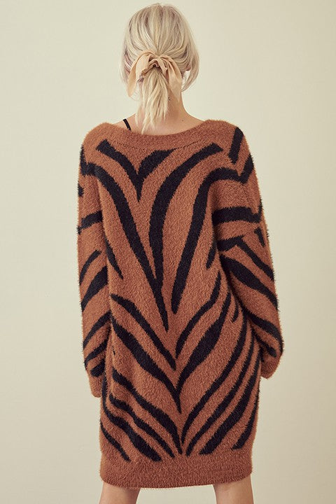 CAYLA POCKETED ZEBRA DUSTER CARDIGAN