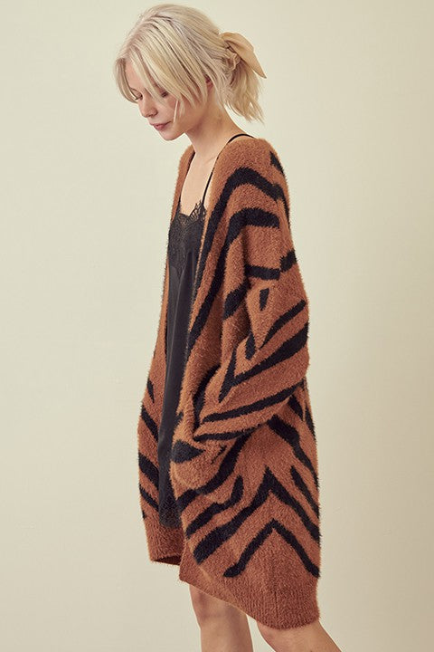 CAYLA POCKETED ZEBRA DUSTER CARDIGAN