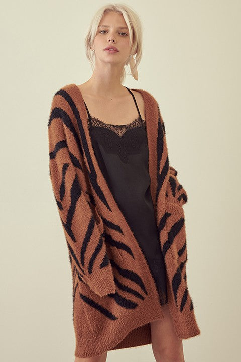 CAYLA POCKETED ZEBRA DUSTER CARDIGAN