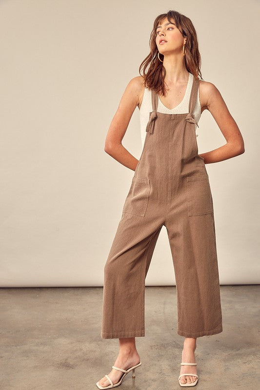 EVERYTHING NICE COTTON POCKETED JUMPSUIT - DARK OLIVE