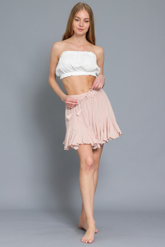 SWING + SHOUT RUFFLE MINI SKIRT - BLUSH