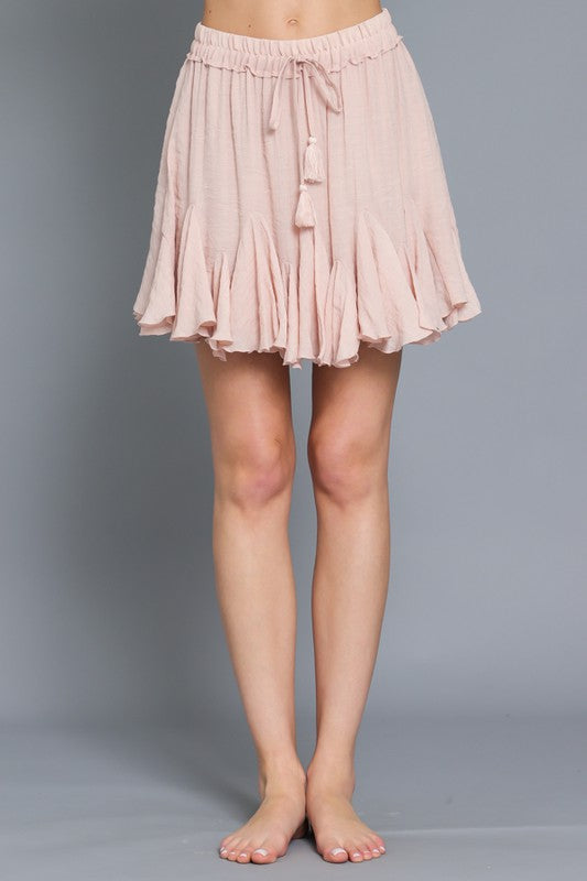 SWING + SHOUT RUFFLE MINI SKIRT - BLUSH