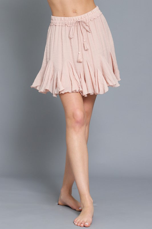 SWING + SHOUT RUFFLE MINI SKIRT - BLUSH