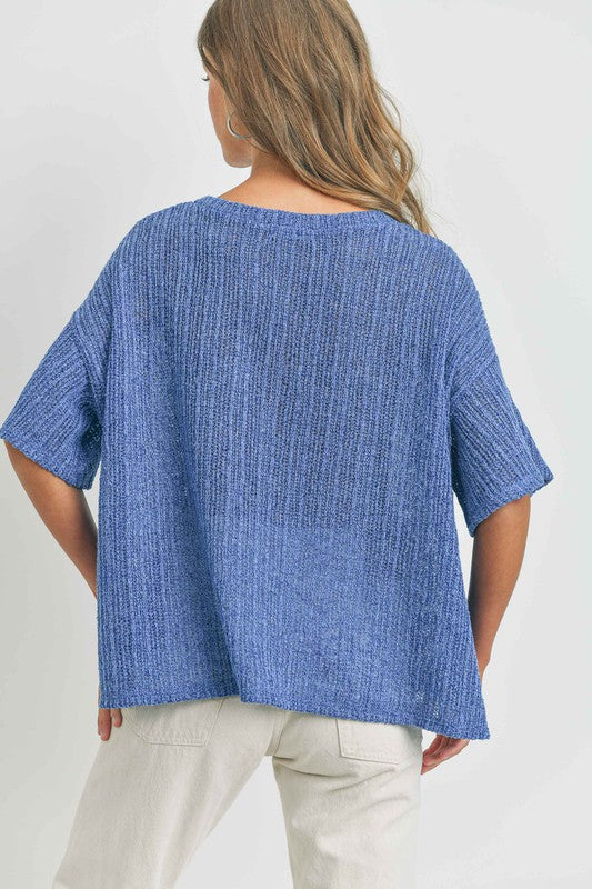 LACEY KNIT TOP - BLUE
