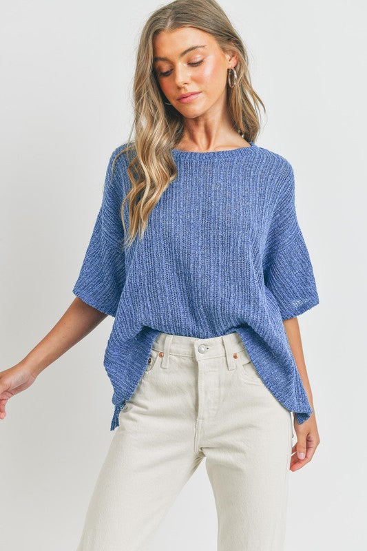 LACEY KNIT TOP - BLUE