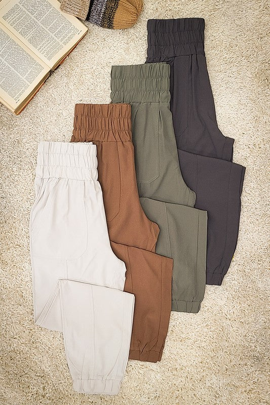 CHILL OUT DAYS POCKETED JOGGER PANTS - CHESTNUT