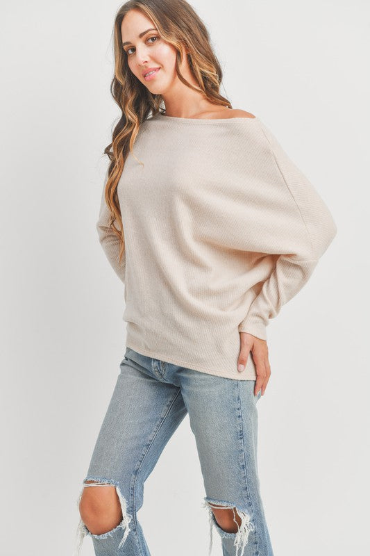 HIGH LOW KNIT TOP - OATMEAL