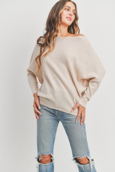 HIGH LOW KNIT TOP - OATMEAL