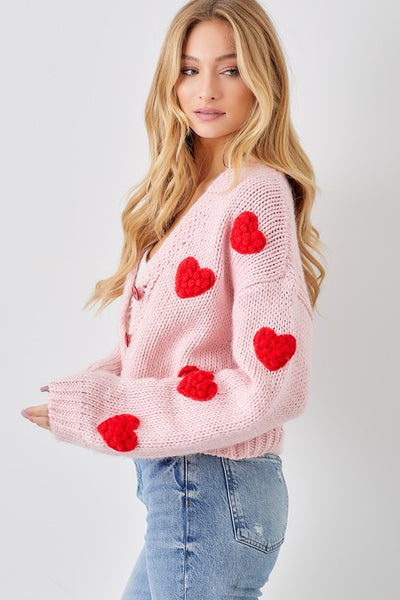 KISS ME - BUBBLE HEART CARDIGAN - PINK