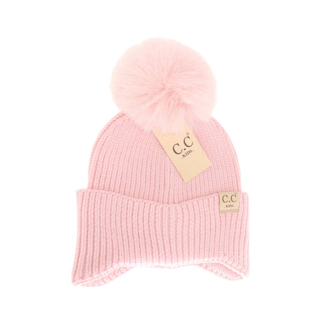 KIDS EAR FLAP BEANIE - PINK