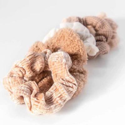 ASSORTED TEXTURED SCRUNCHIES 5PC SET