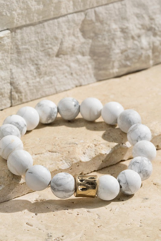 KARMA BEADED BRACELET - WHITE HOWLITE