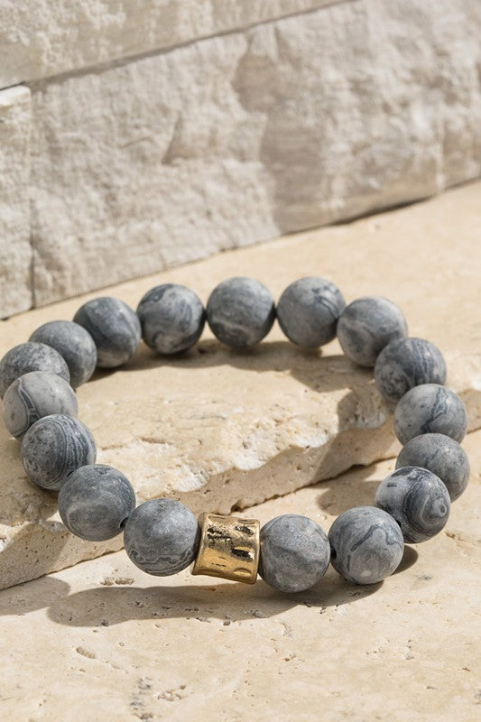 KARMA BEADED BRACELET - GREY AGATE