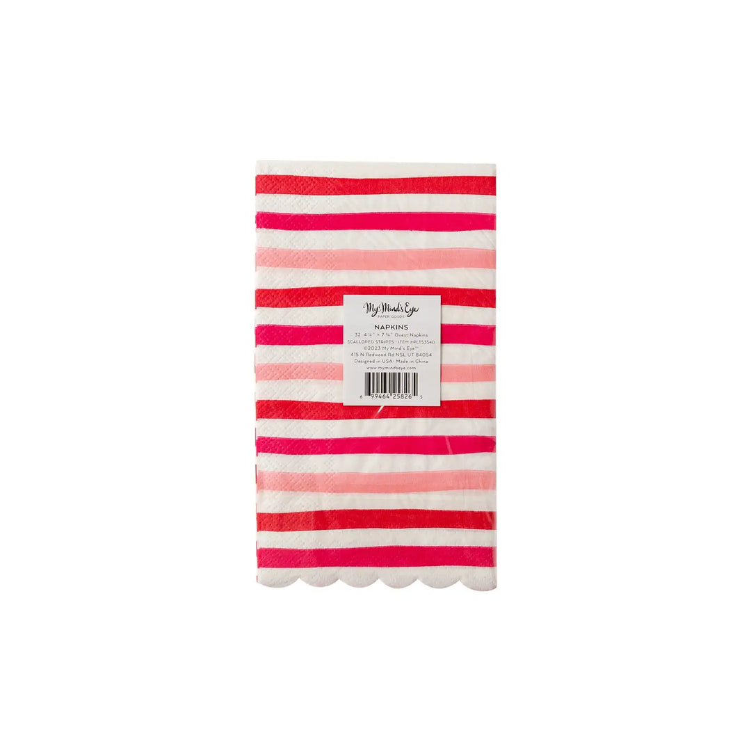 RED + PINK STRIPED SCALLOP GUEST TOWEL