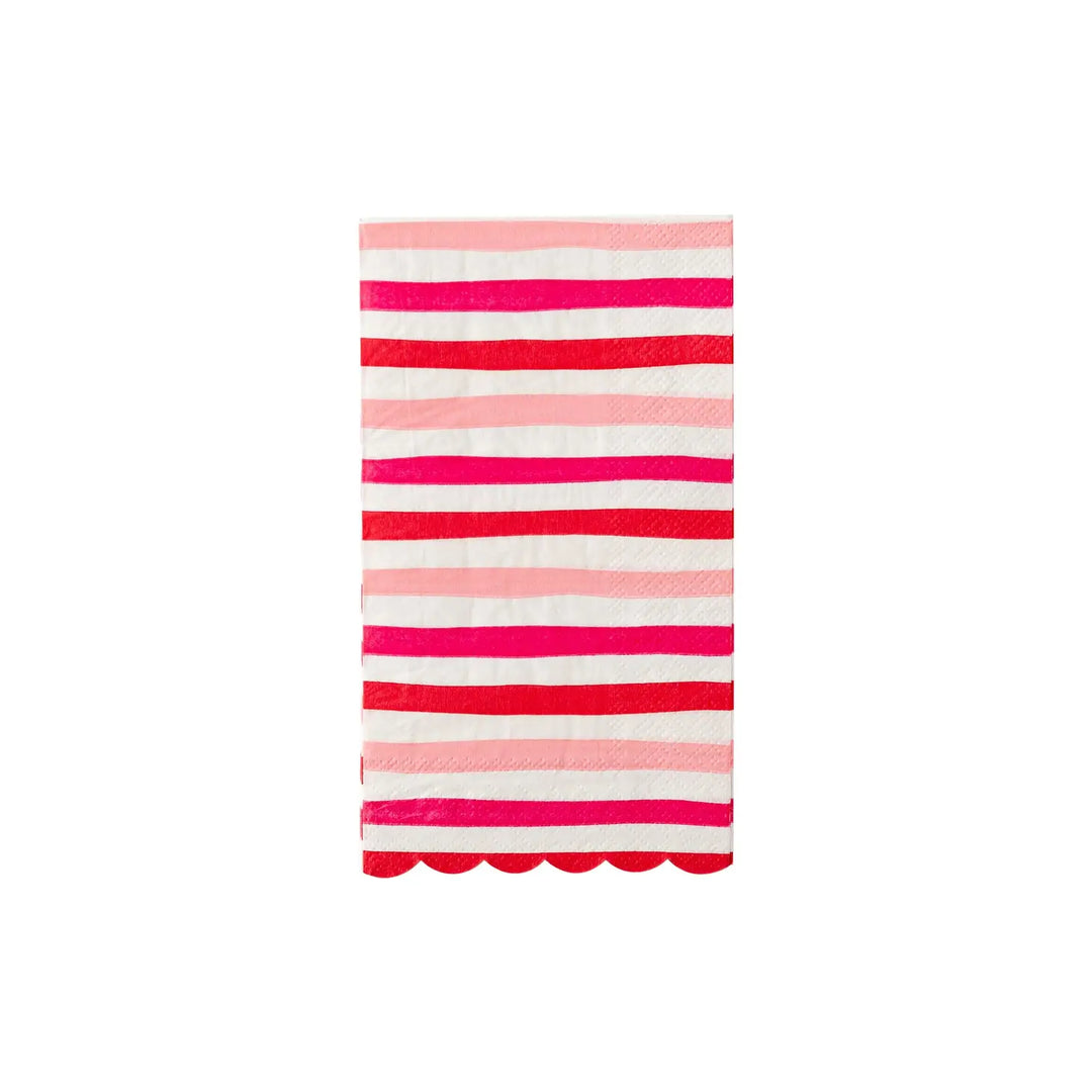 RED + PINK STRIPED SCALLOP GUEST TOWEL