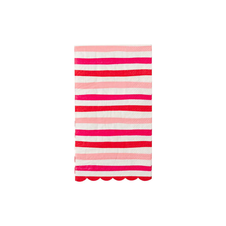 RED + PINK STRIPED SCALLOP GUEST TOWEL