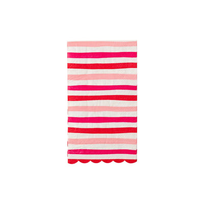 RED + PINK STRIPED SCALLOP GUEST TOWEL