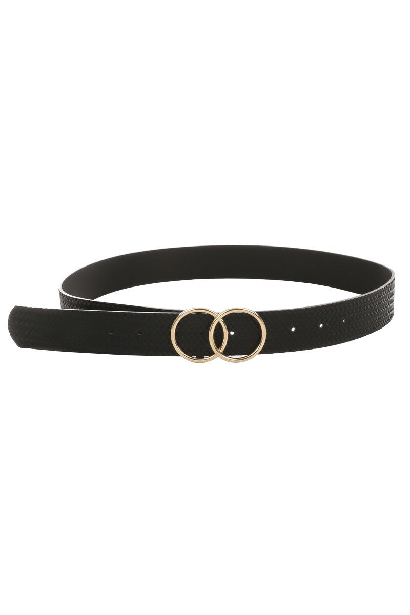 ARLEE DOUBLE BUCKLE VEGAN LEATHER BELT - BLACK - Brinisity