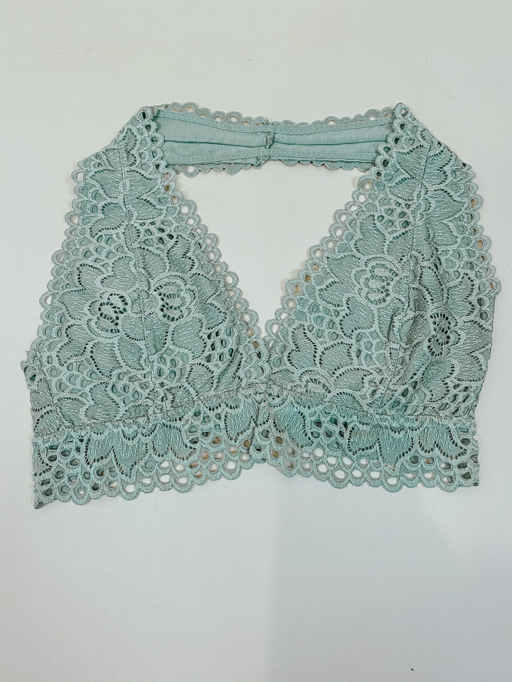 ZOE LACE HALTER BRALETTE - SAGE