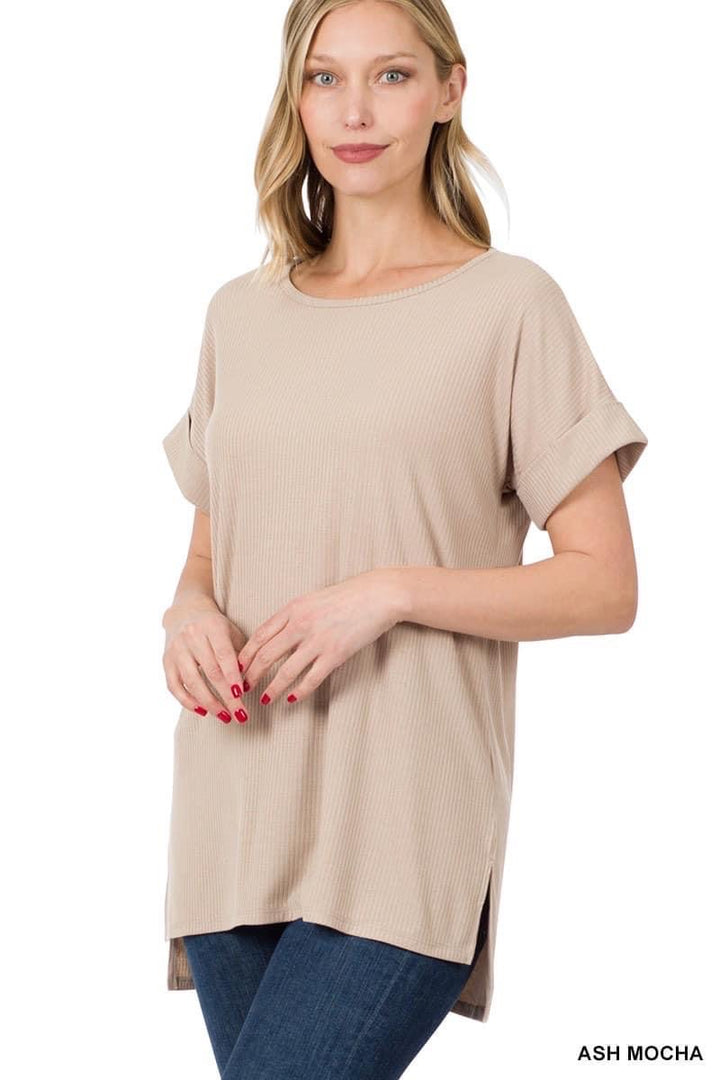 ZEN RIBBED T-SHIRT - ASH MOCHA