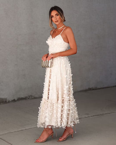 LA BUTTERFLY LACE UP BACK BUSTIER MIDI DRESS