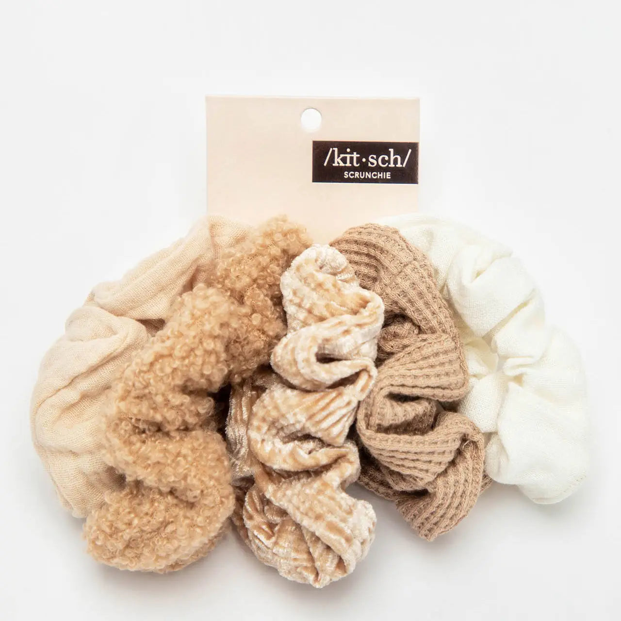 ASSORTED TEXTURED SCRUNCHIES 5PC SET