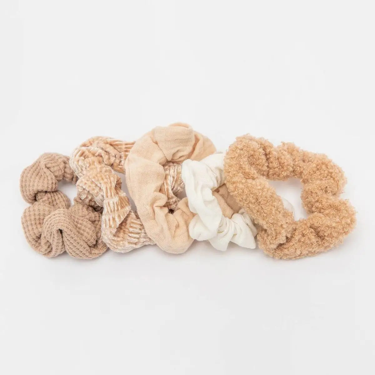 ASSORTED TEXTURED SCRUNCHIES 5PC SET